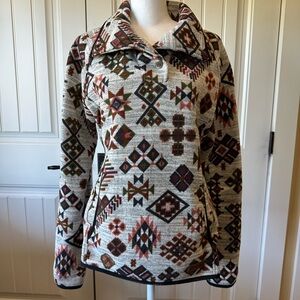 Cream and Brown Sherpa Jacket with southwestern Print
